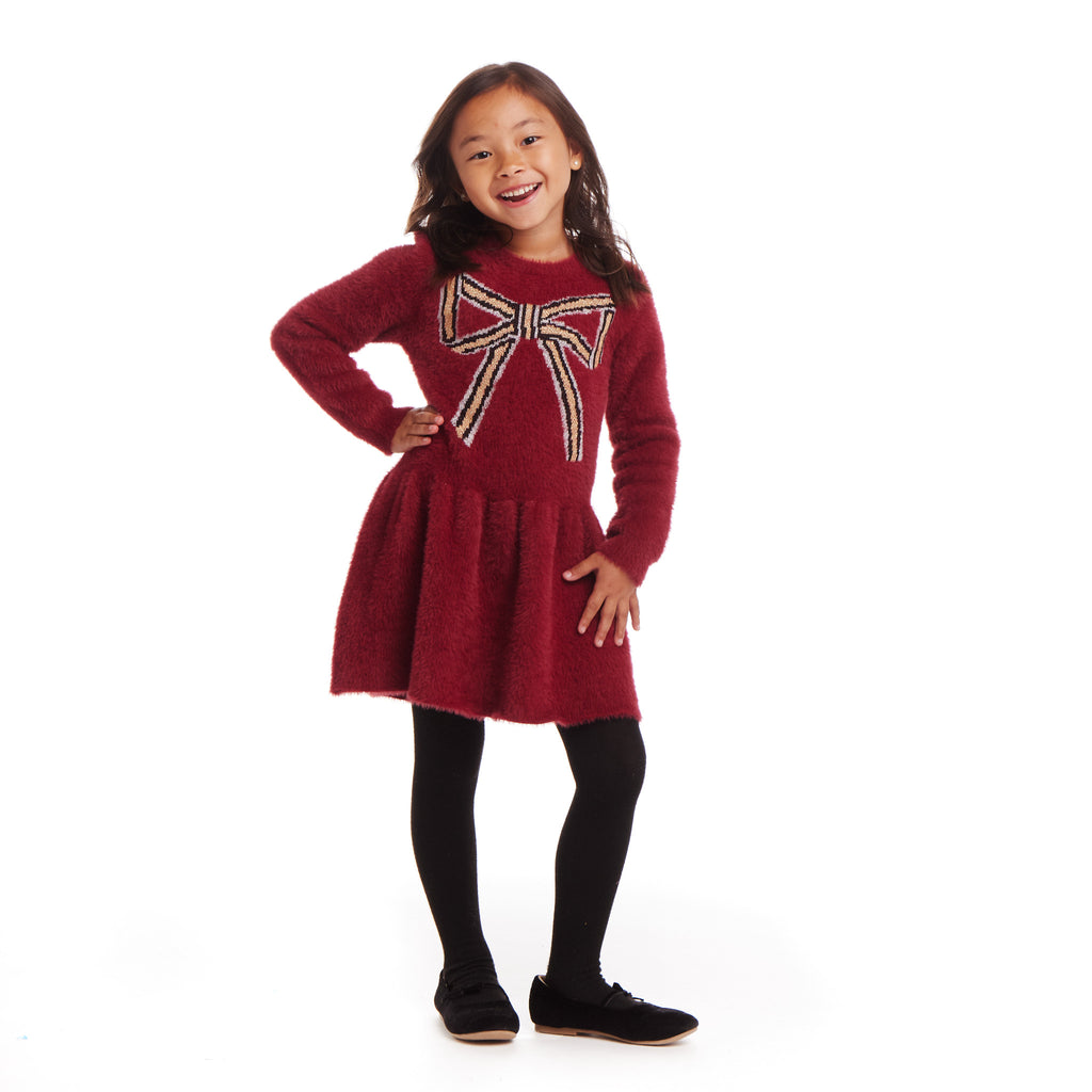 Kids Eyelash Sweater Dress | Red Bow - Andy & Evan