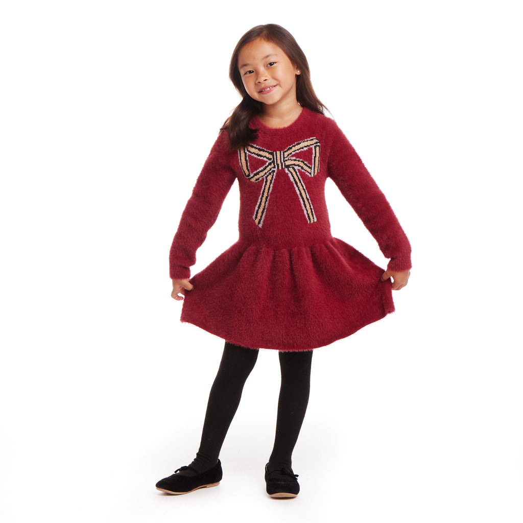 Kids Eyelash Sweater Dress | Red Bow - Andy & Evan