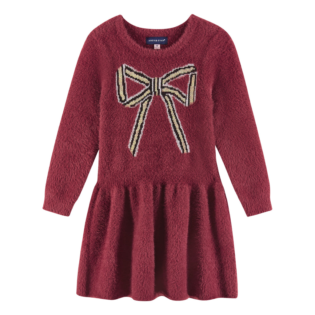 Kids Eyelash Sweater Dress | Red Bow - Andy & Evan