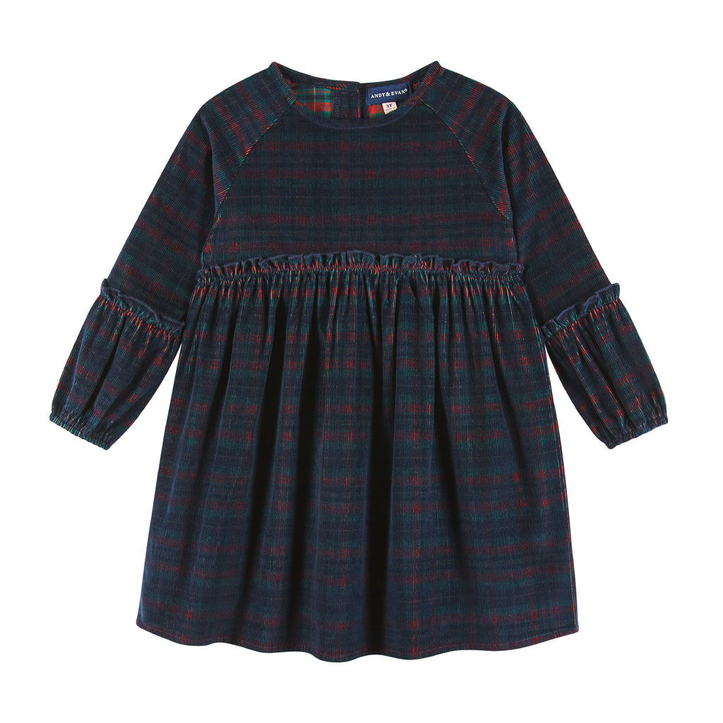 Kids Stretch Corduroy Ruffle Dress | Red Plaid - Andy & Evan