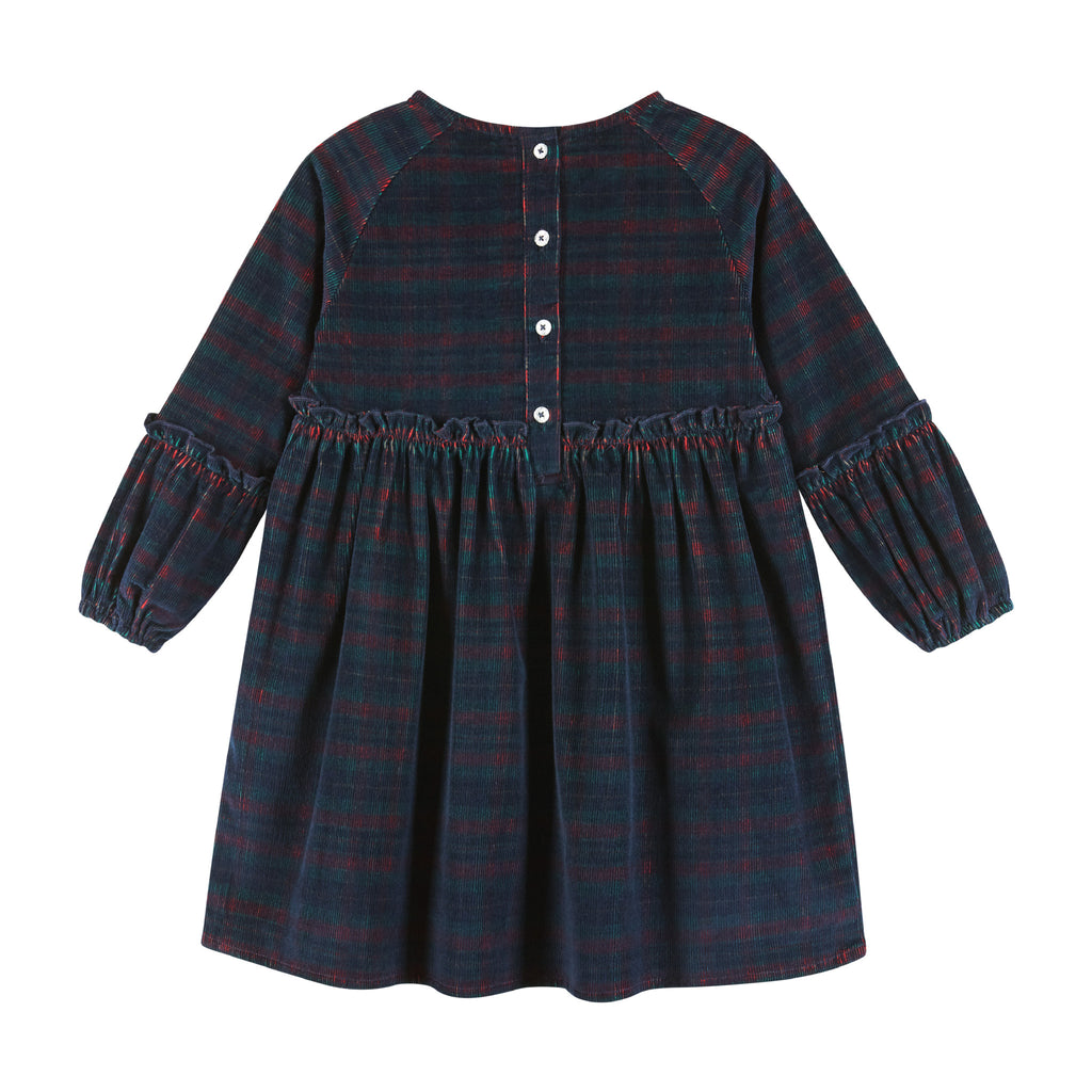 Kids Stretch Corduroy Ruffle Dress | Red Plaid - Andy & Evan