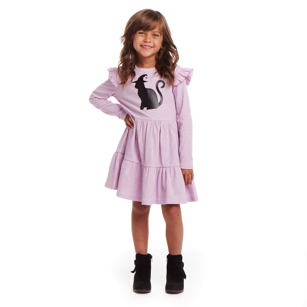 Kids Purple Jersey Dress | Black Cat - Andy & Evan