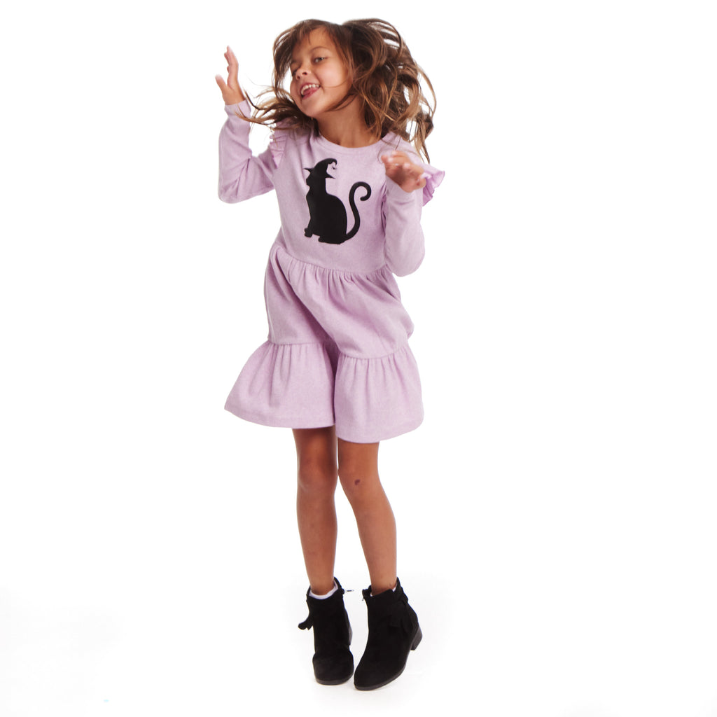 Kids Purple Jersey Dress | Black Cat - Andy & Evan