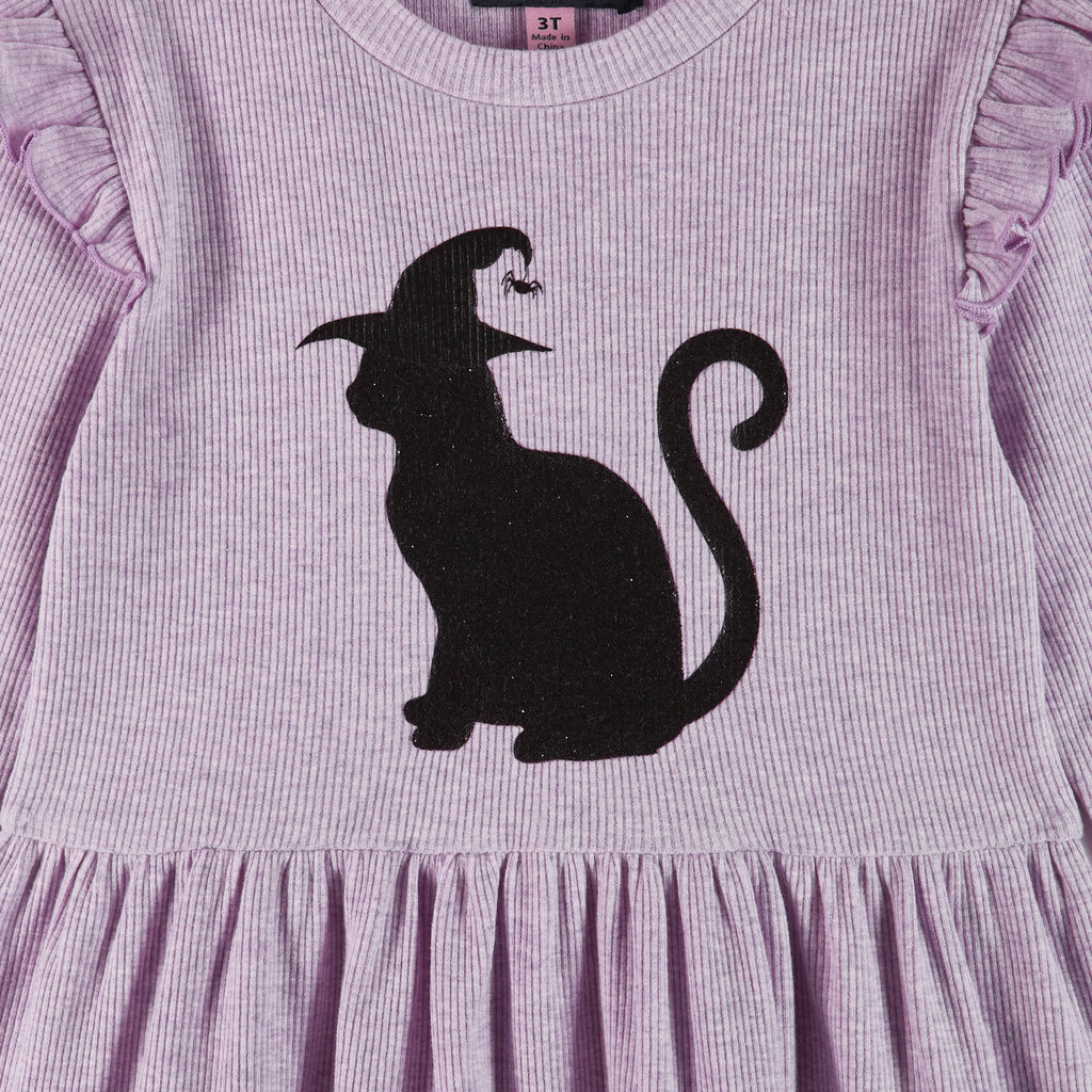 Kids Purple Jersey Dress | Black Cat - Andy & Evan