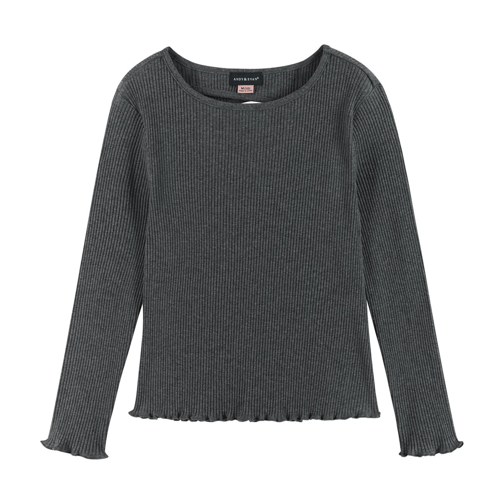 Kids Girls (7-16) Long Sleeve Rib Knit Top | Grey - Andy & Evan