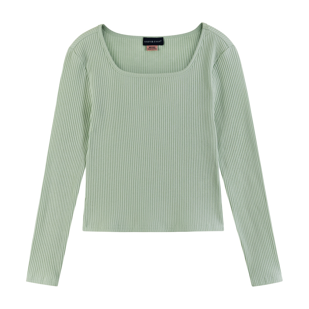 Kids (7-16) Long Sleeve Rib Knit Top | Light Green - Andy & Evan