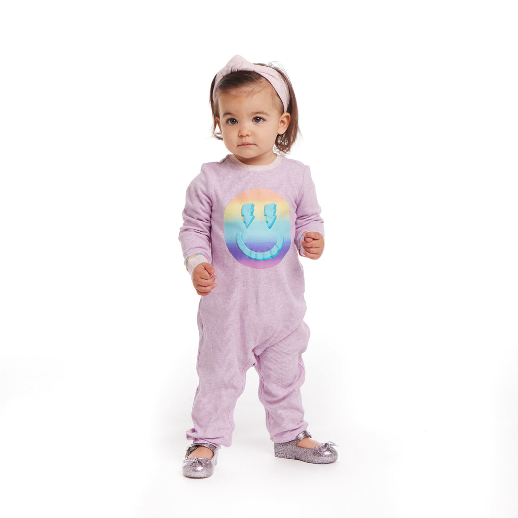 Infant Lavendar Long Sleeve Romper Set | Smiley Graphic - Andy & Evan