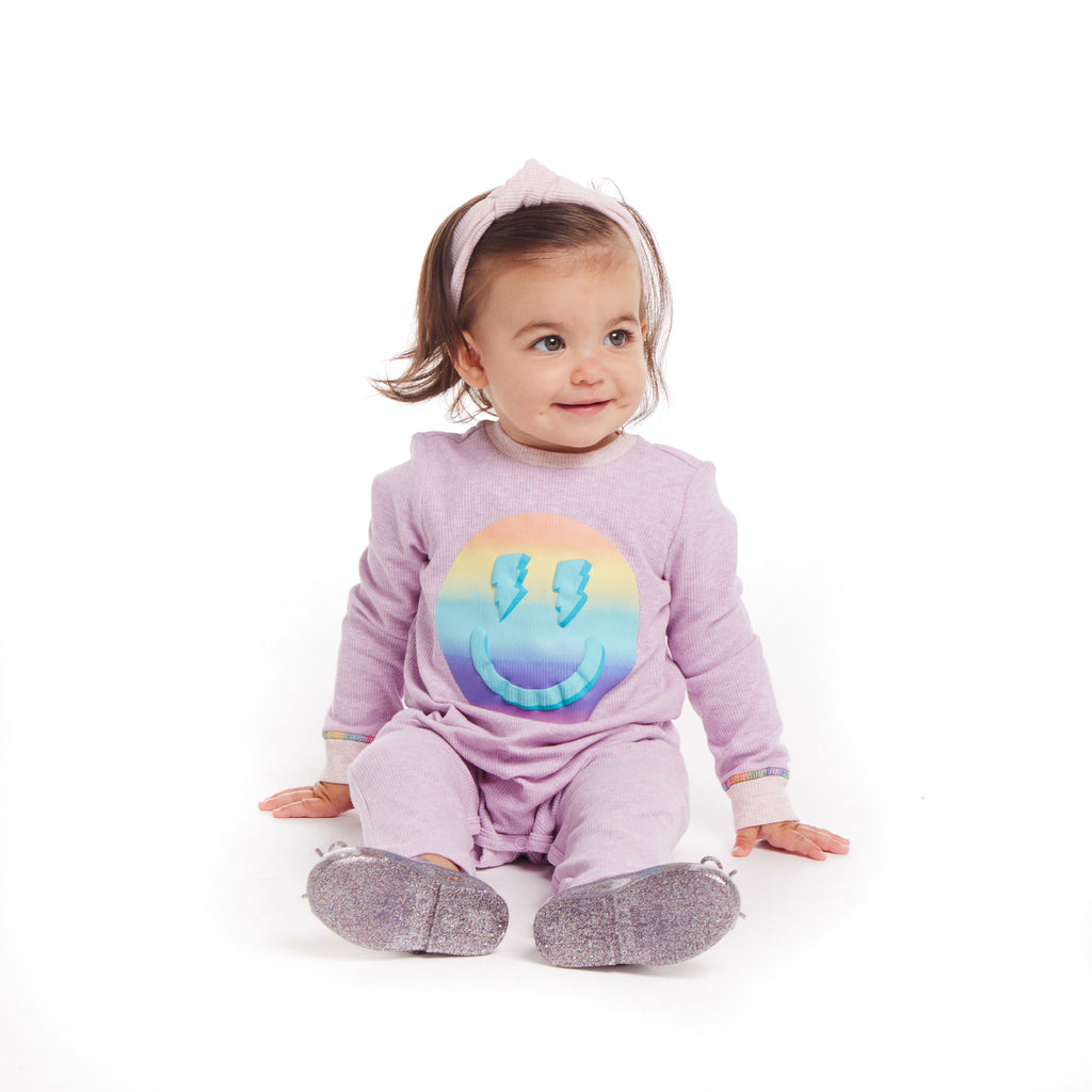 Infant Lavendar Long Sleeve Romper Set | Smiley Graphic - Andy & Evan