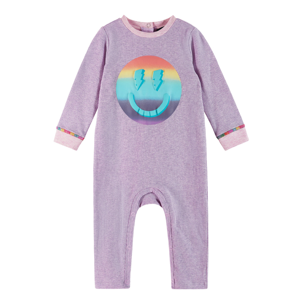 Infant Lavendar Long Sleeve Romper Set | Smiley Graphic - Andy & Evan