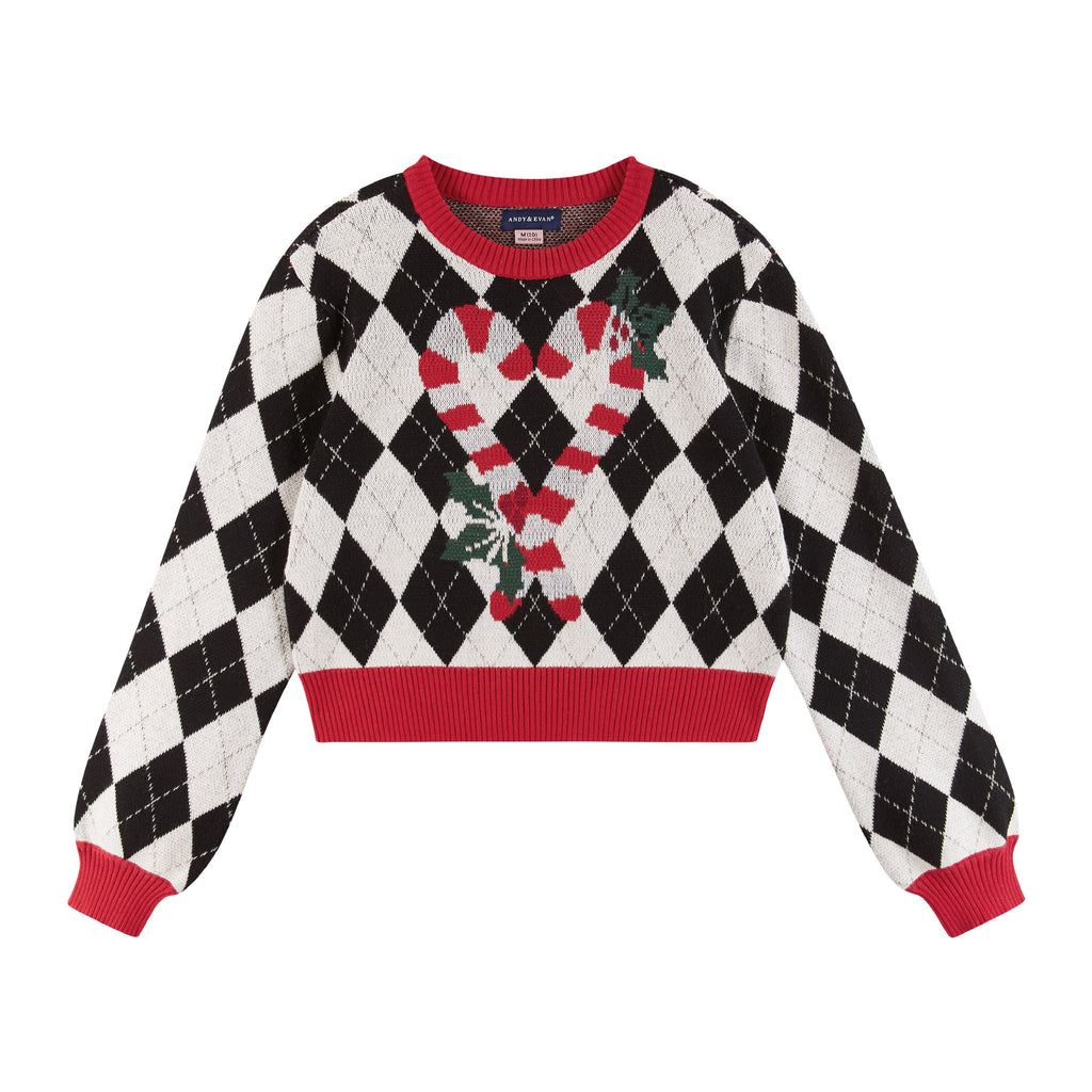 Kids White Argyle Sweater | Candy Canes - Andy & Evan