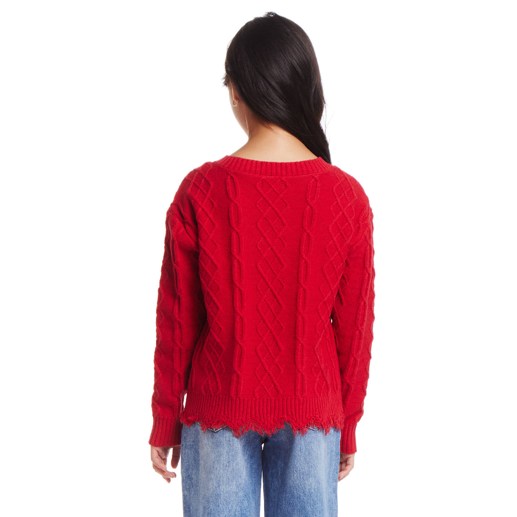 Kids (7-16) Cable Knit V-Neck Sweater | Red - Andy & Evan