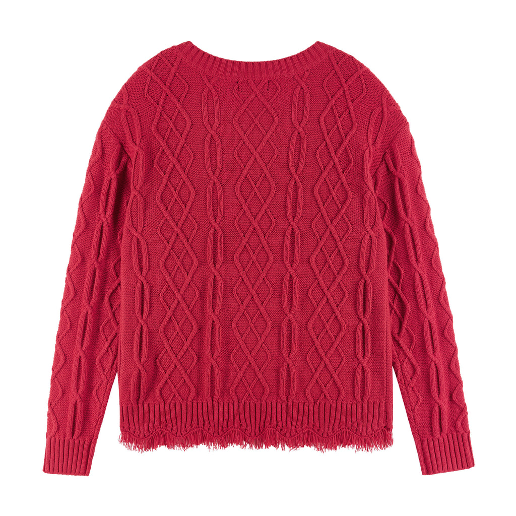 Kids (7-16) Cable Knit V-Neck Sweater | Red - Andy & Evan