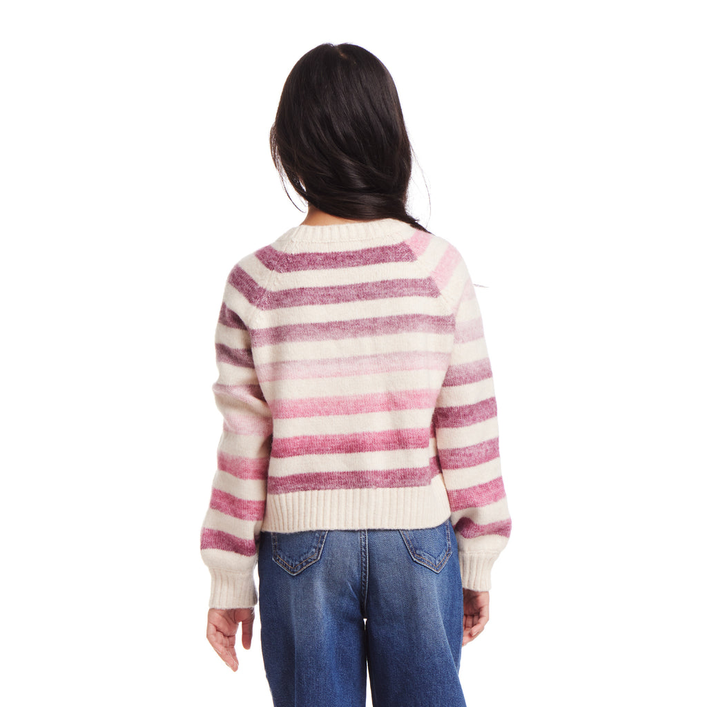 Kids (7-16) Oatmeal/Purple Ombre Stripe Cardigan - Andy & Evan