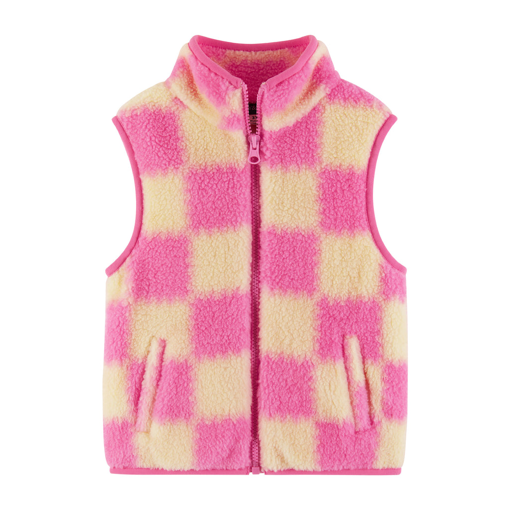 Kids Checkered Faux Fleece Vest | Pink - Andy & Evan