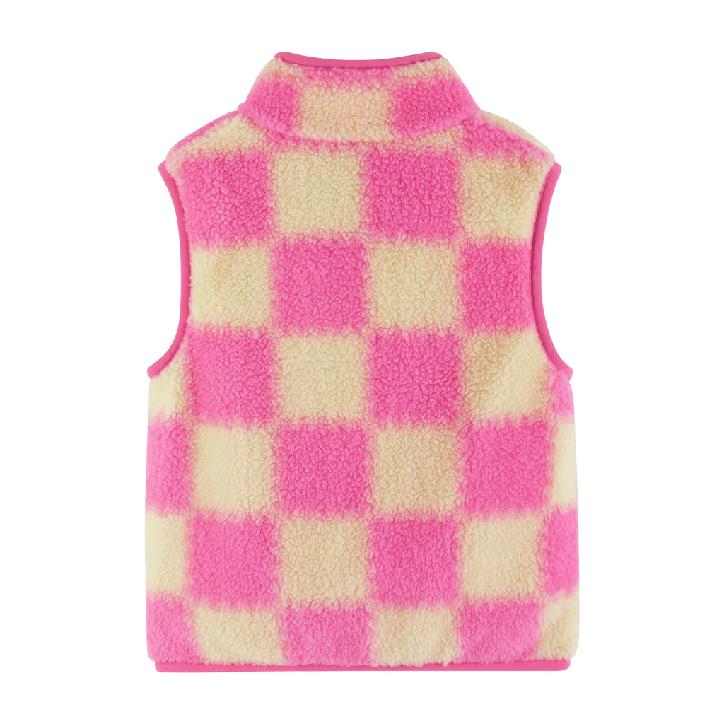 Kids Checkered Faux Fleece Vest | Pink - Andy & Evan