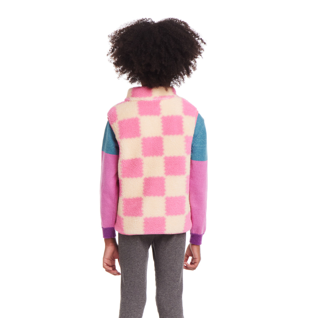 Kids Checkered Faux Fleece Vest | Pink - Andy & Evan