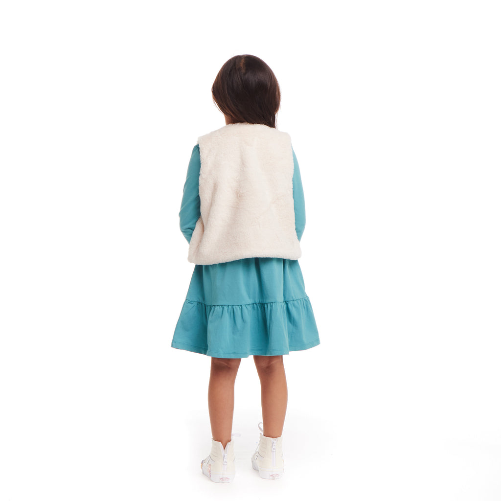 Kids Teal Jersey Dress & Faux Fur Vest Set | Rainbow Graphic - Andy & Evan