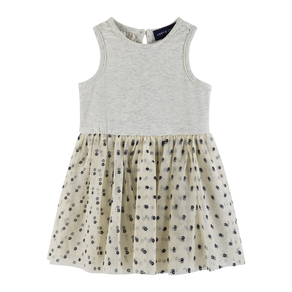 Infant Terry Crewneck & Dress Set | Navy Heather Flowers - Andy & Evan