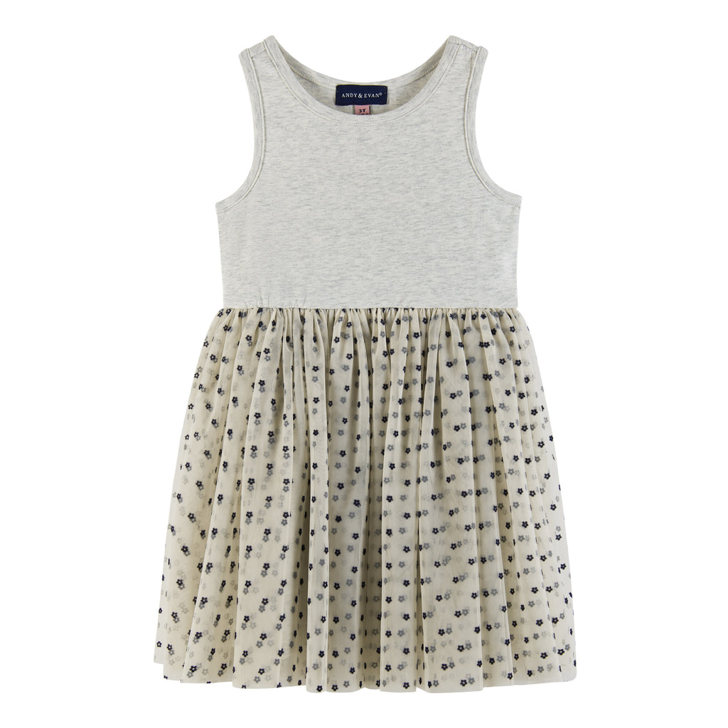 Kids Terry Crewneck & Dress Set | Navy Heather Flowers - Andy & Evan