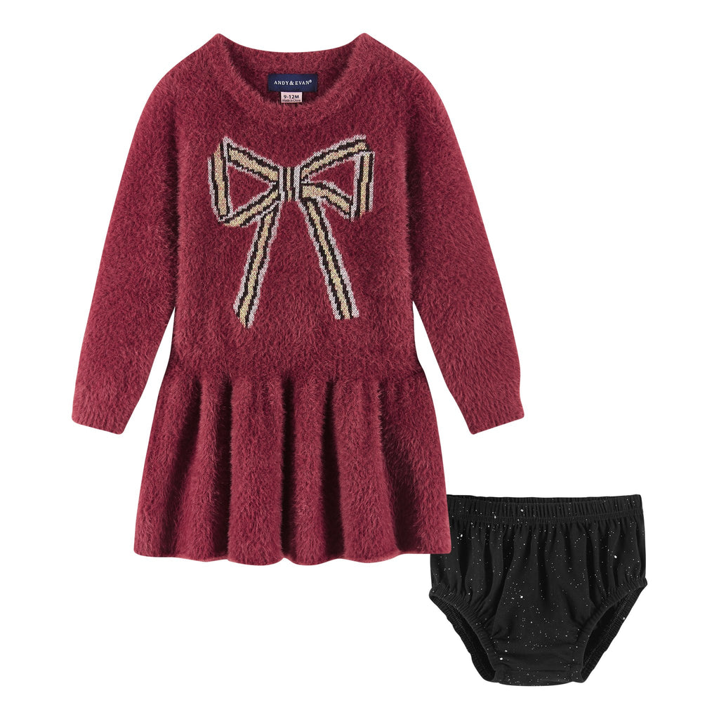 Infant 2-Piece Eyelash Sweater Dress & Bloomer Set | Red Bow - Andy & Evan