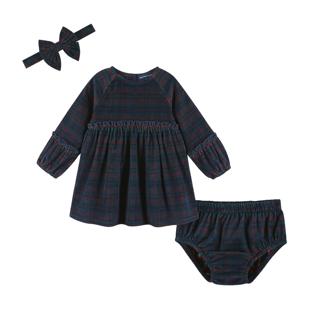 Infant Stretch Corduroy Ruffle Dress & Bloomer Set | Red Plaid - Andy & Evan