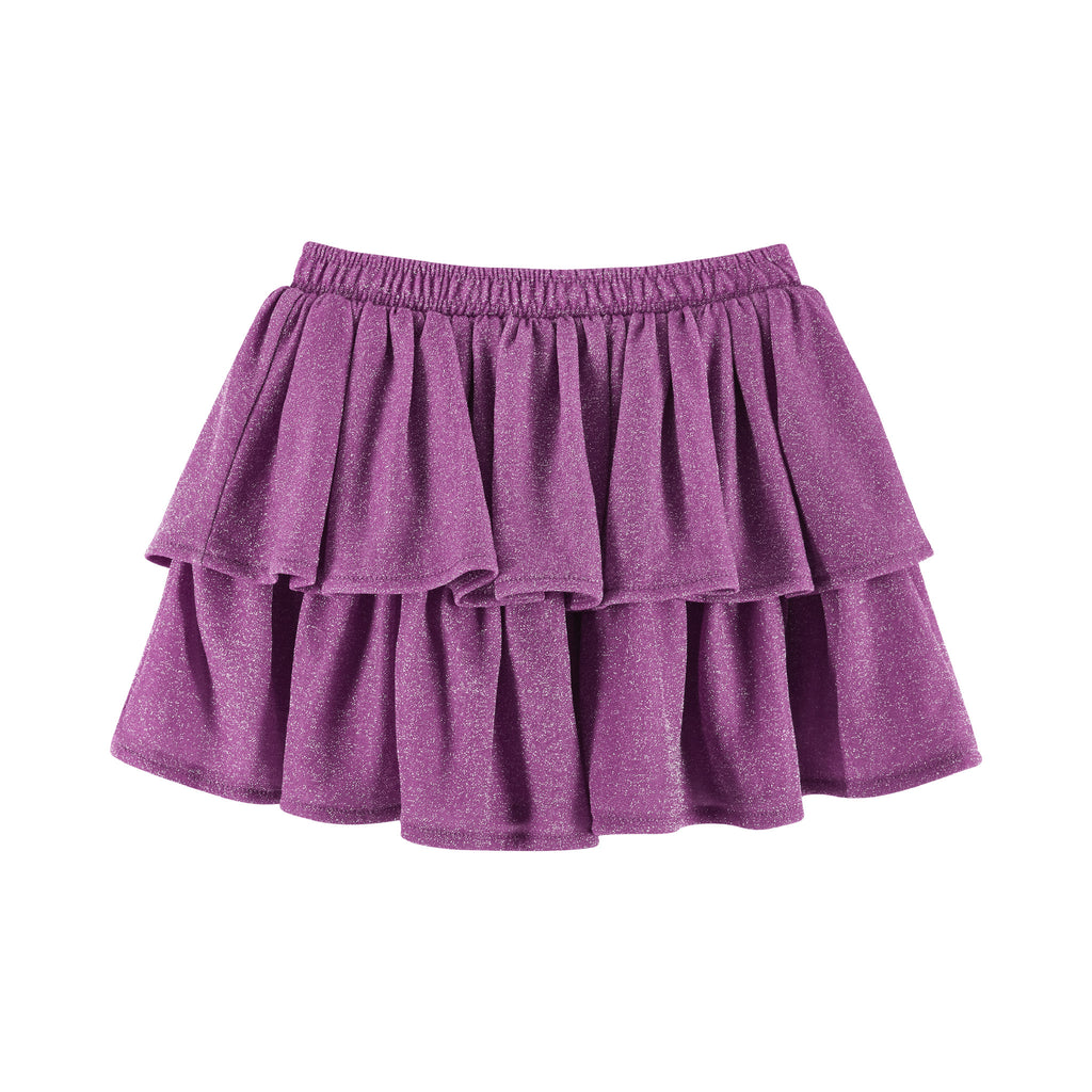 Kids Bows Graphic Top & Glitter Skirt Set | Grey & Purple - Andy & Evan