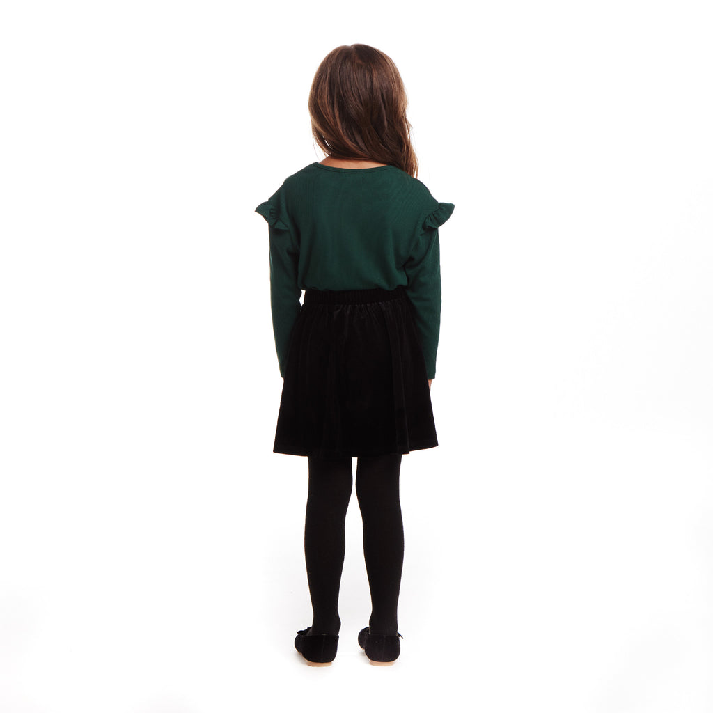 Kids Dark Green Rib Knit Tee & Skirt Set | Gold Holiday Details - Andy & Evan