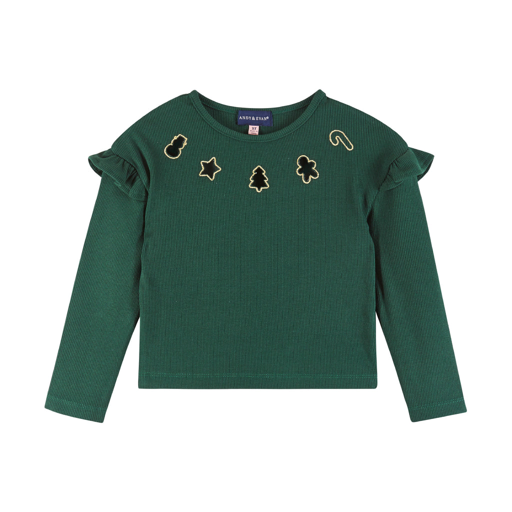 Kids Dark Green Rib Knit Tee & Skirt Set | Gold Holiday Details - Andy & Evan