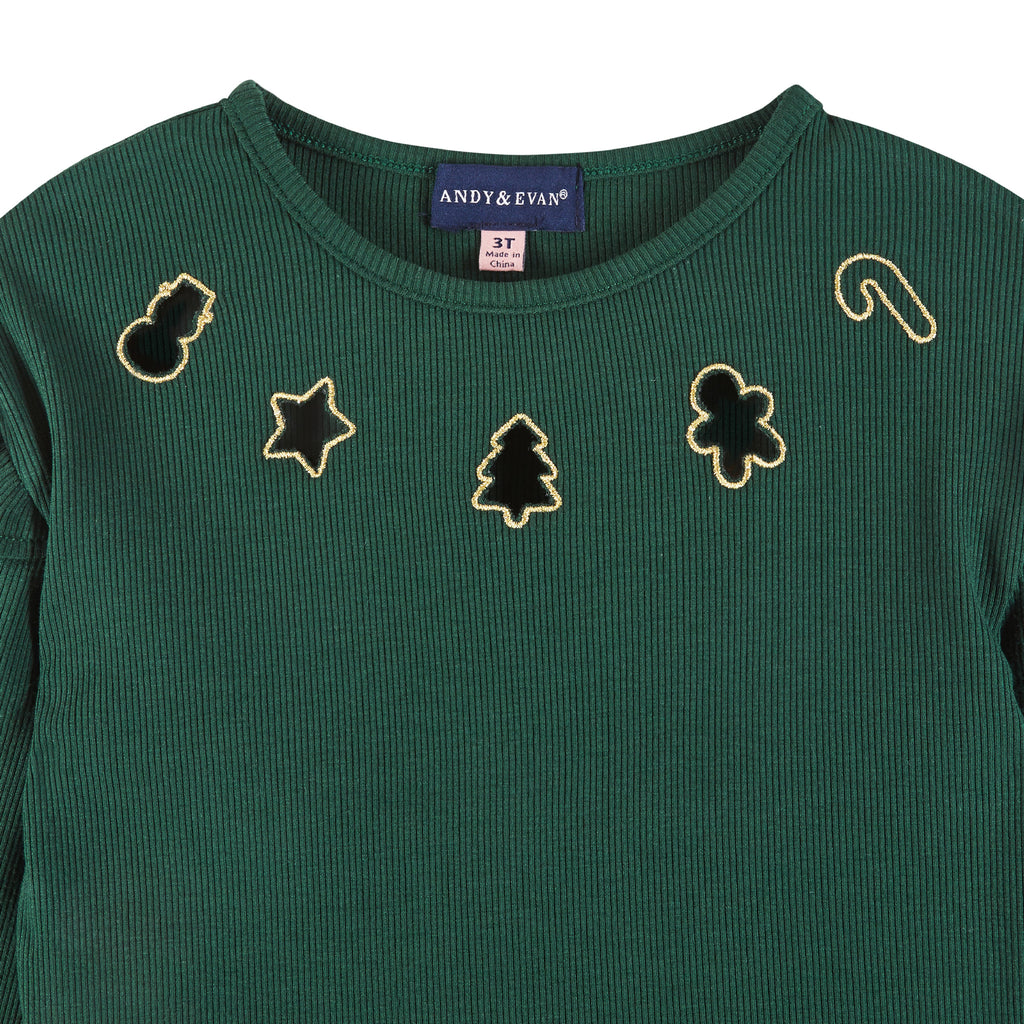 Kids Dark Green Rib Knit Tee & Skirt Set | Gold Holiday Details - Andy & Evan