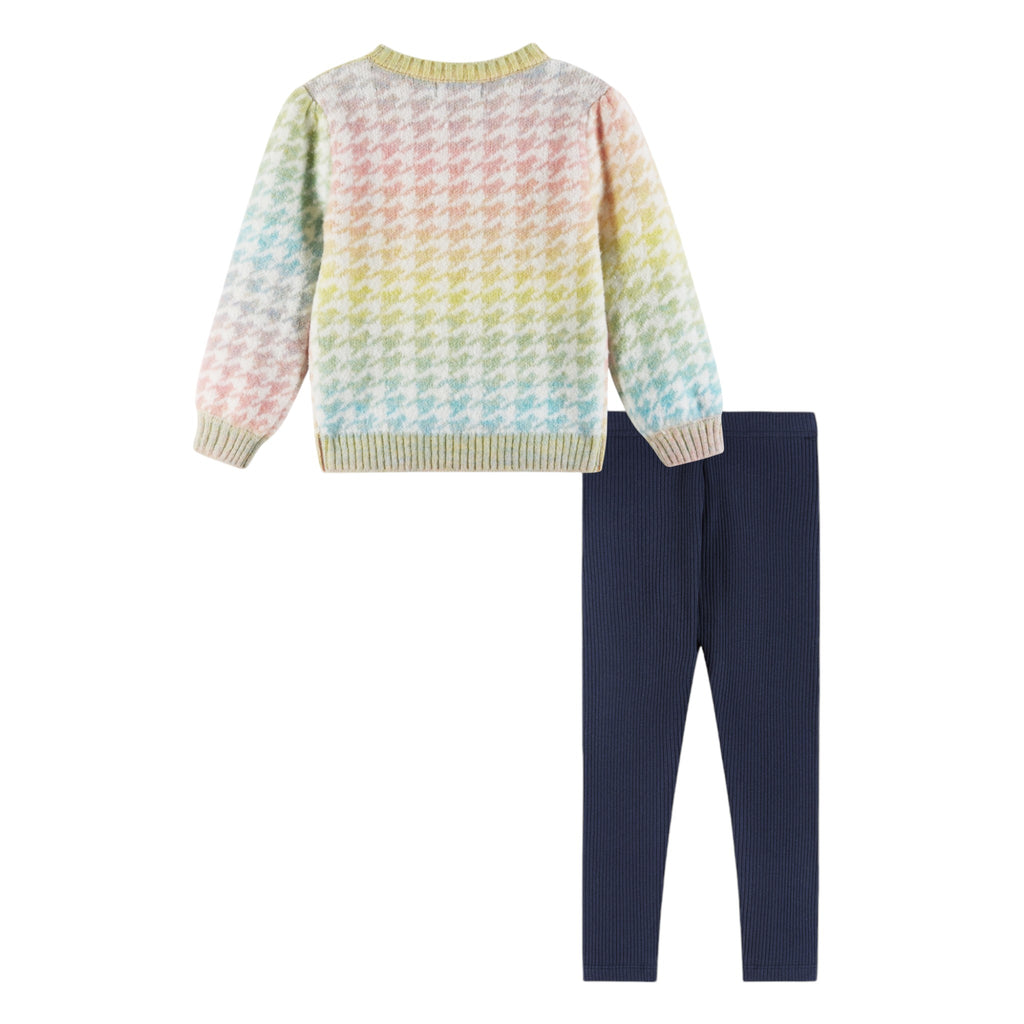 Kids Puff Sleeve Houndstooth Sweater & Legging Set | Ombre Rainbow - Andy & Evan