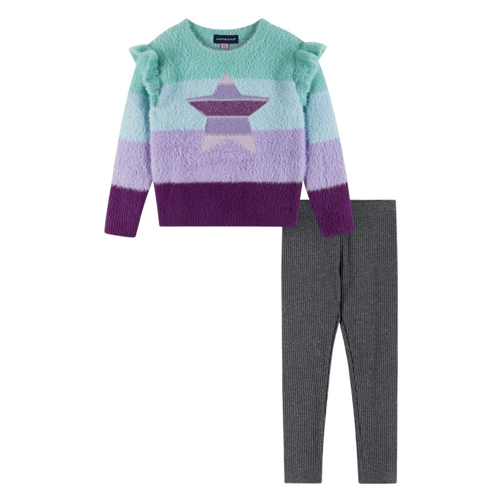 Kids (2-6x) Full Eyelash Sweater & Legging Set | Multicolor Lurex Star - Andy & Evan