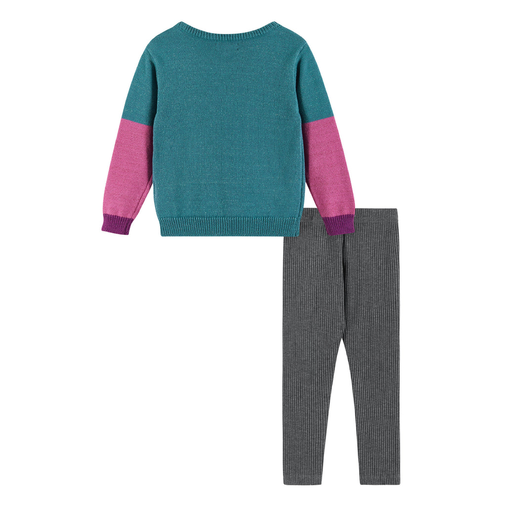 Kids Lurex Sweater & Legging Set | Ombre Smiley Graphic - Andy & Evan