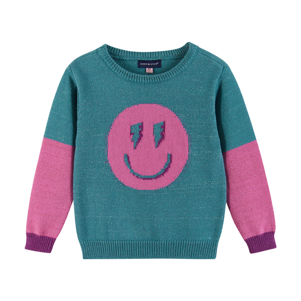 Kids Lurex Sweater & Legging Set | Ombre Smiley Graphic - Andy & Evan