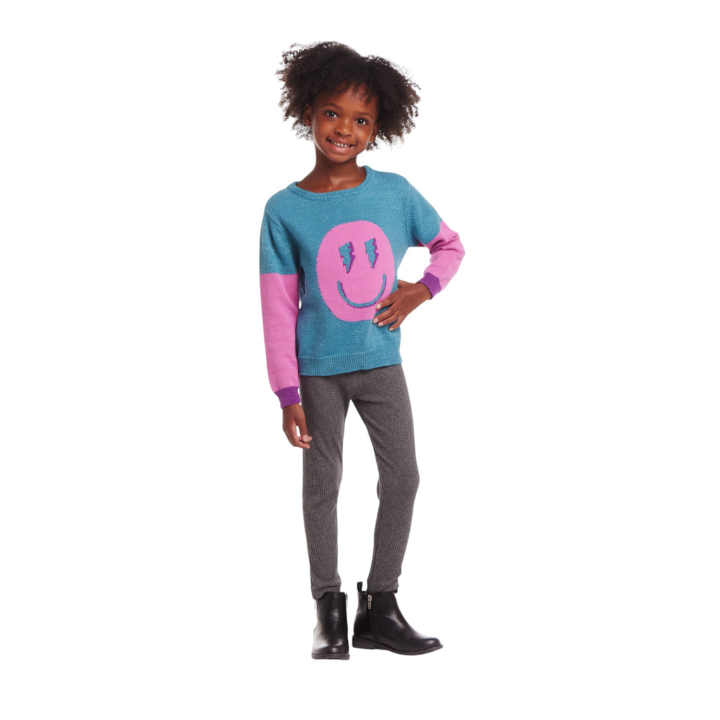 Kids Lurex Sweater & Legging Set | Ombre Smiley Graphic - Andy & Evan