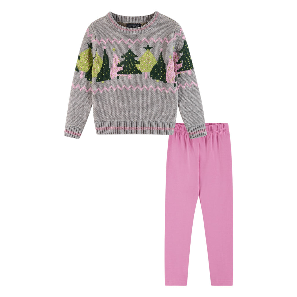 Kids Grey Chenille Sweater & Legging Set | Festive Trees - Andy & Evan