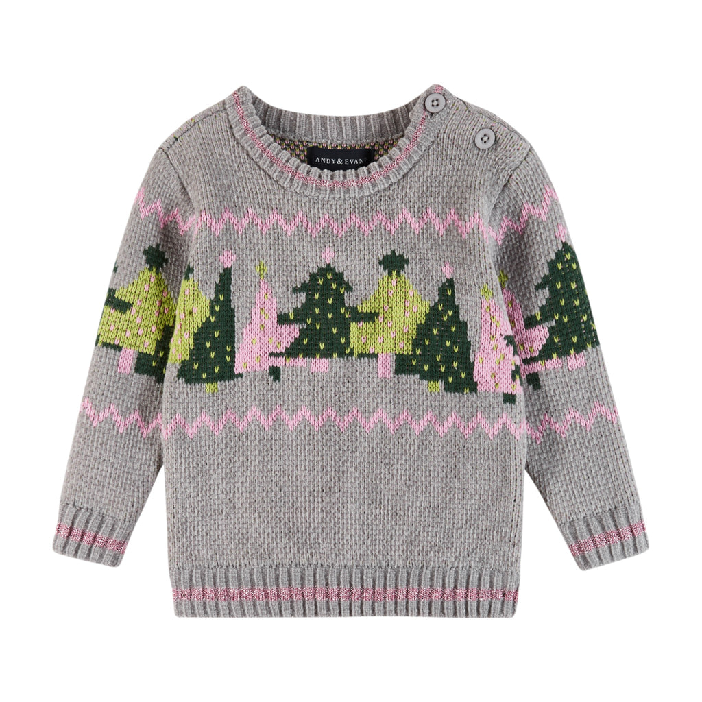 Infant (0-24m) Chenille Sweater & Knit Pant Set | Festive Trees - Andy & Evan