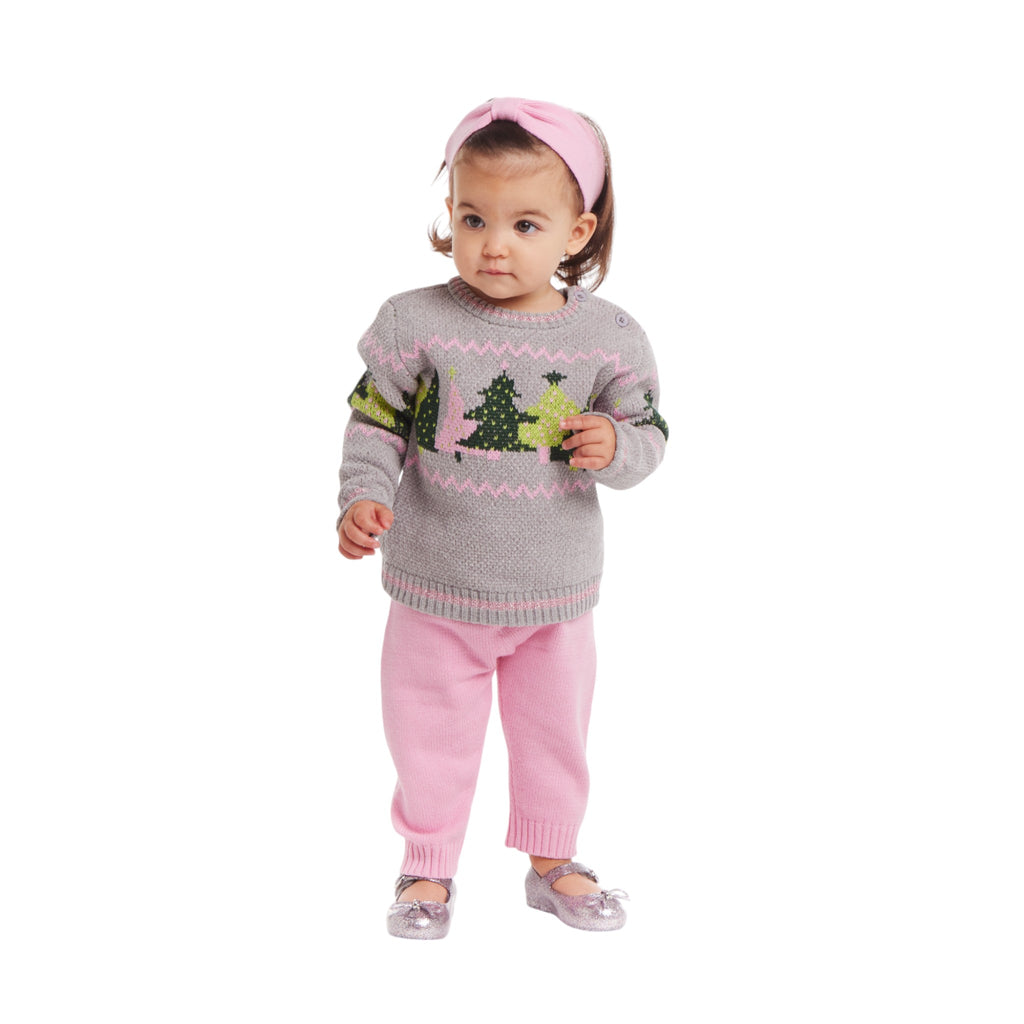 Infant (0-24m) Chenille Sweater & Knit Pant Set | Festive Trees - Andy & Evan