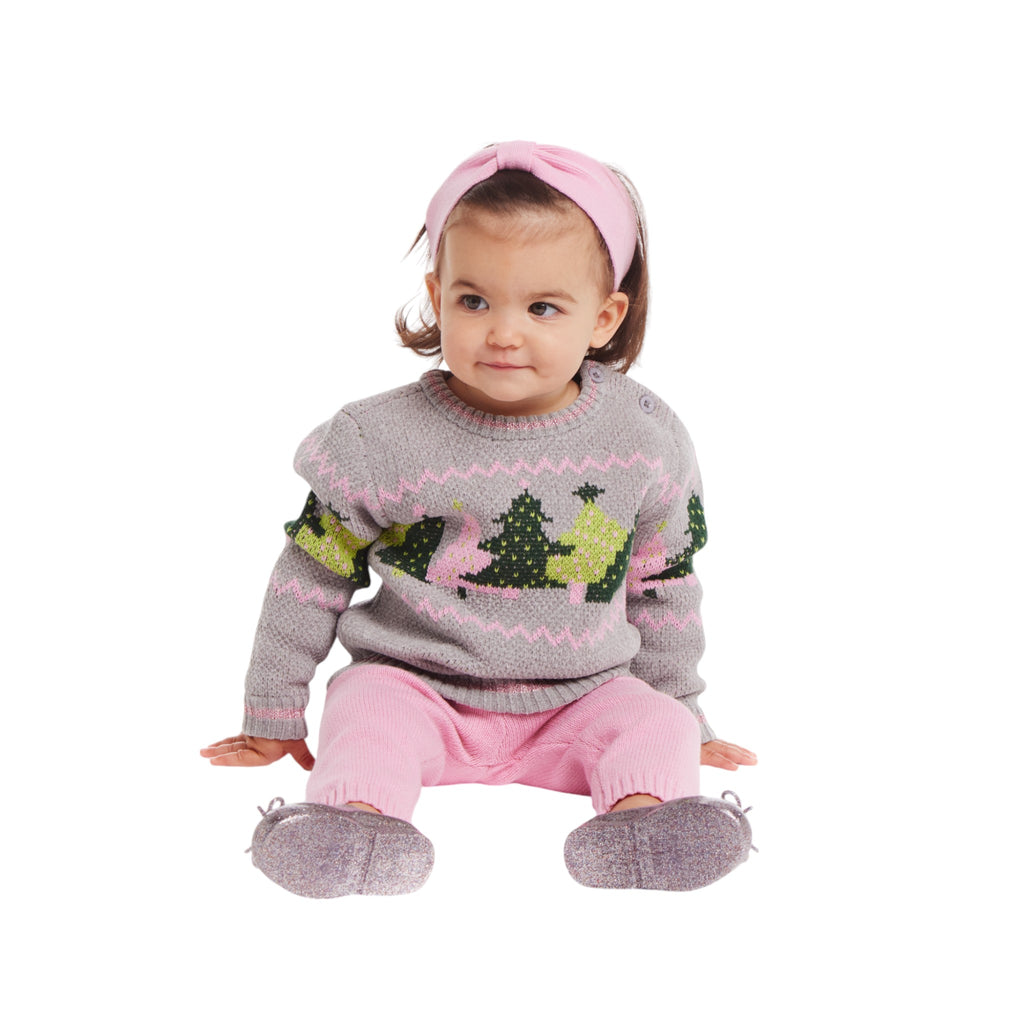 Infant (0-24m) Chenille Sweater & Knit Pant Set | Festive Trees - Andy & Evan