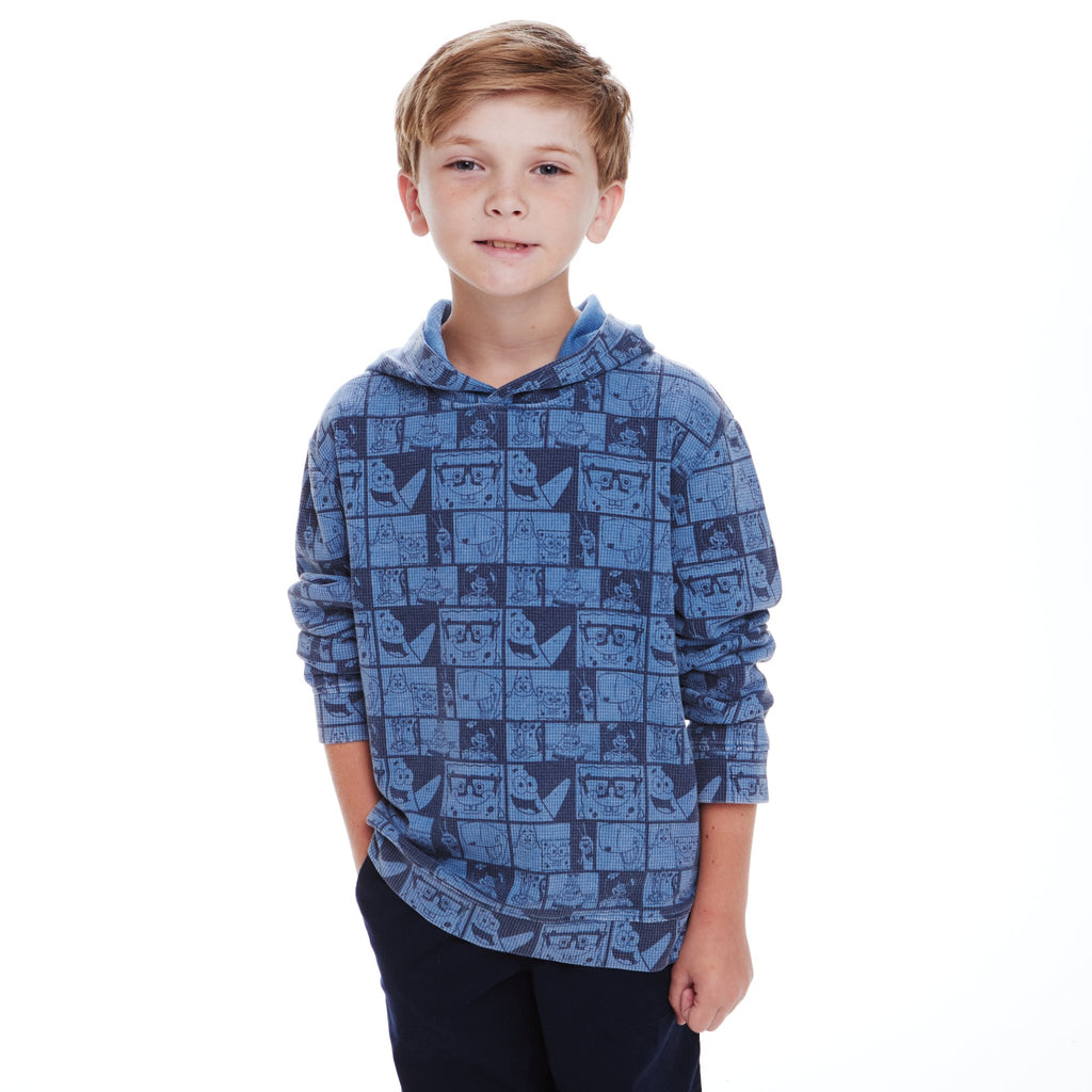 SpongeBob SquarePants™ x Andy & Evan® | Kids (8-14) Stone-Washed Waffle Hooded Tee with Friends Label - Andy & Evan