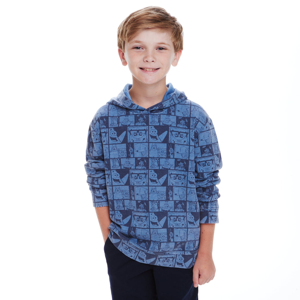 SpongeBob SquarePants™ x Andy & Evan® | Kids (8-14) Stone-Washed Waffle Hooded Tee with Friends Label - Andy & Evan