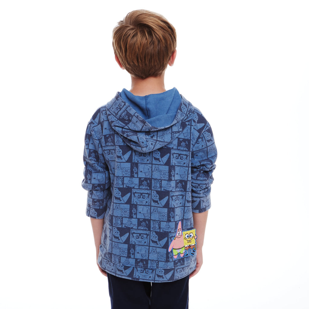 SpongeBob SquarePants™ x Andy & Evan® | Kids (8-14) Stone-Washed Waffle Hooded Tee with Friends Label - Andy & Evan