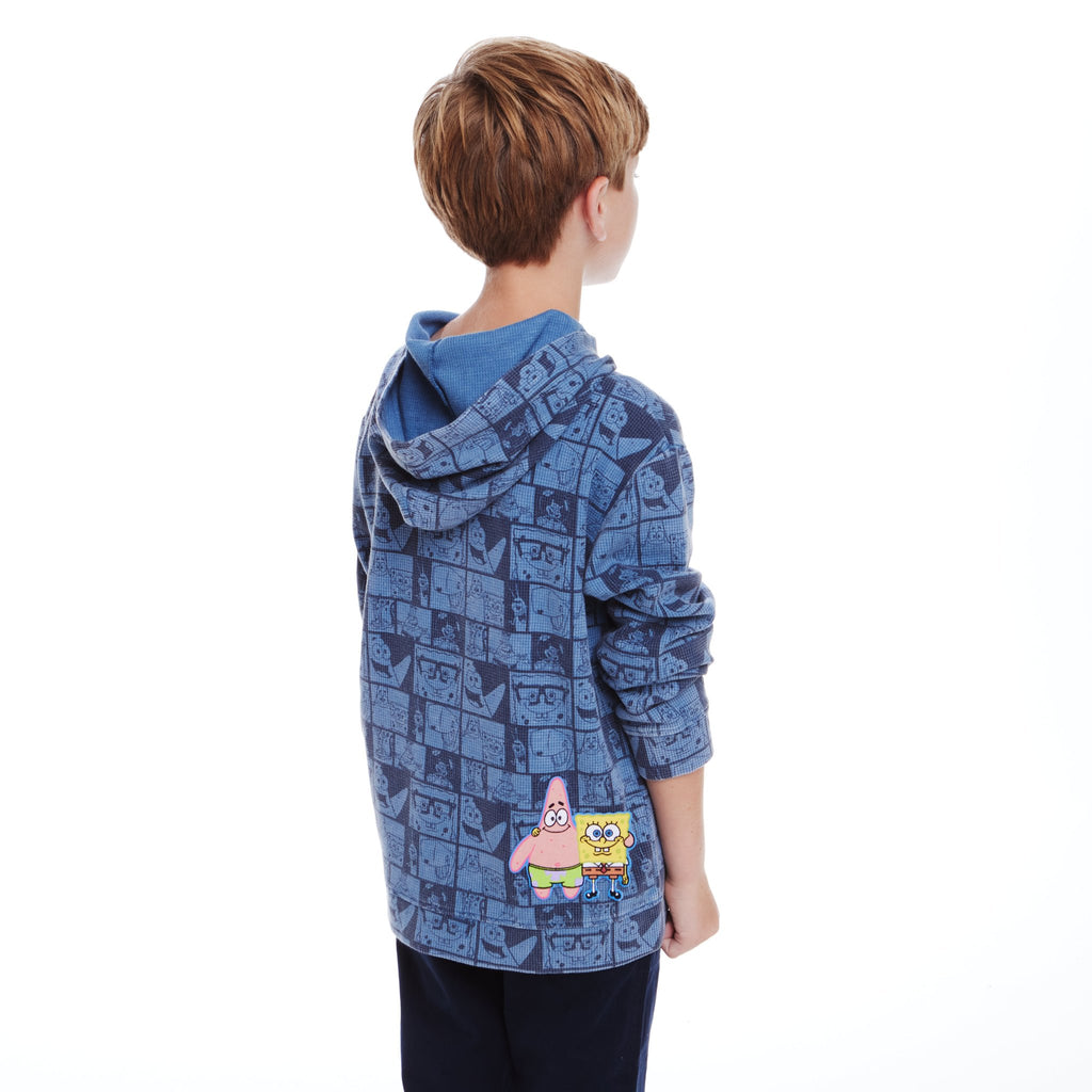 SpongeBob SquarePants™ x Andy & Evan® | Kids (8-14) Stone-Washed Waffle Hooded Tee with Friends Label - Andy & Evan