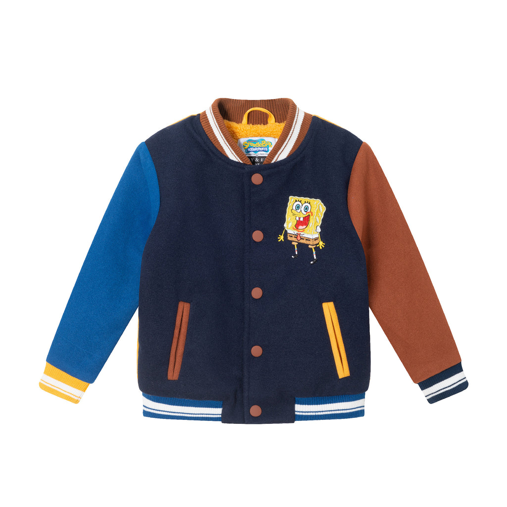 SpongeBob SquarePants™ x Andy & Evan® | Kids (2-12) Patchwork Color-Blocked Varsity Jacket - Andy & Evan