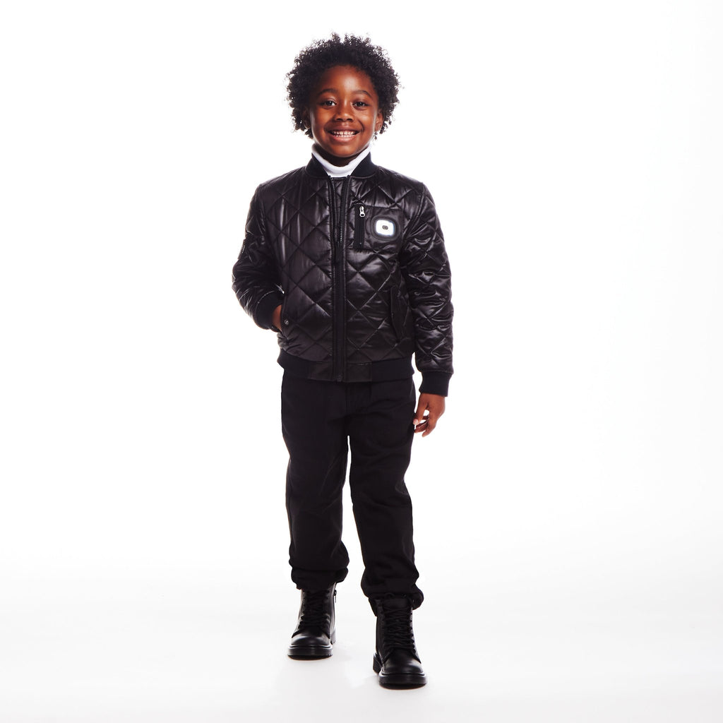 SPACEONE x Andy & Evan® | Kids (4-16) Quilted Bomber with LED Light | Black - Andy & Evan