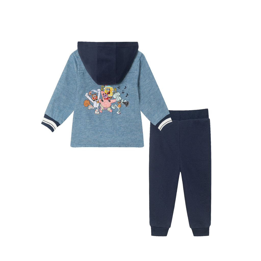 SpongeBob SquarePants™ x Andy & Evan® | Infant Embroidery Shellebration Brushed Washed Oxford Hooded Shacket Set - Andy & Evan