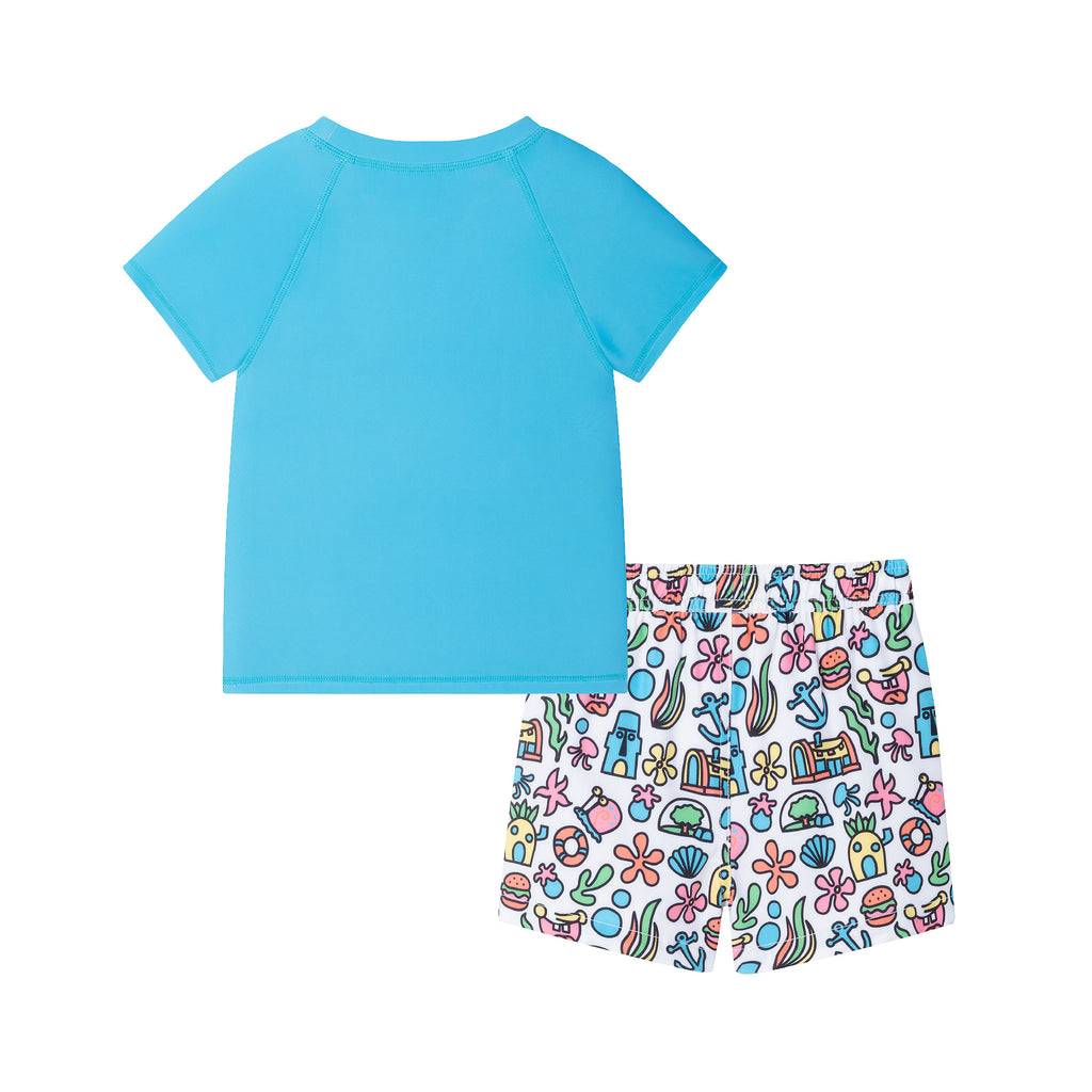 SpongeBob SquarePants™ x Andy & Evan® | Kids (2-7) 3D Dot Pocket & Bikini Bottom Rash Guard Set - Andy & Evan