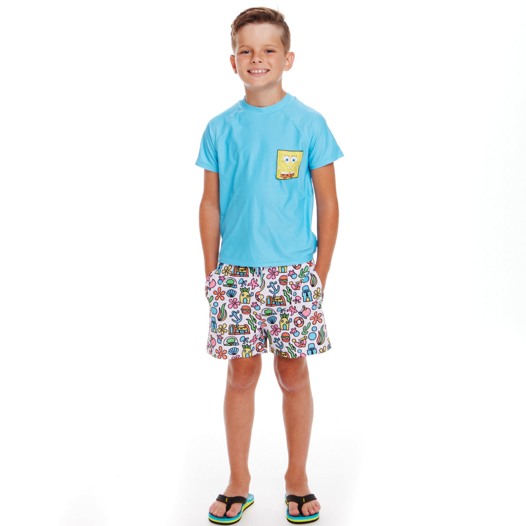 SpongeBob SquarePants™ x Andy & Evan® | Kids (2-7) 3D Dot Pocket & Bikini Bottom Rash Guard Set - Andy & Evan