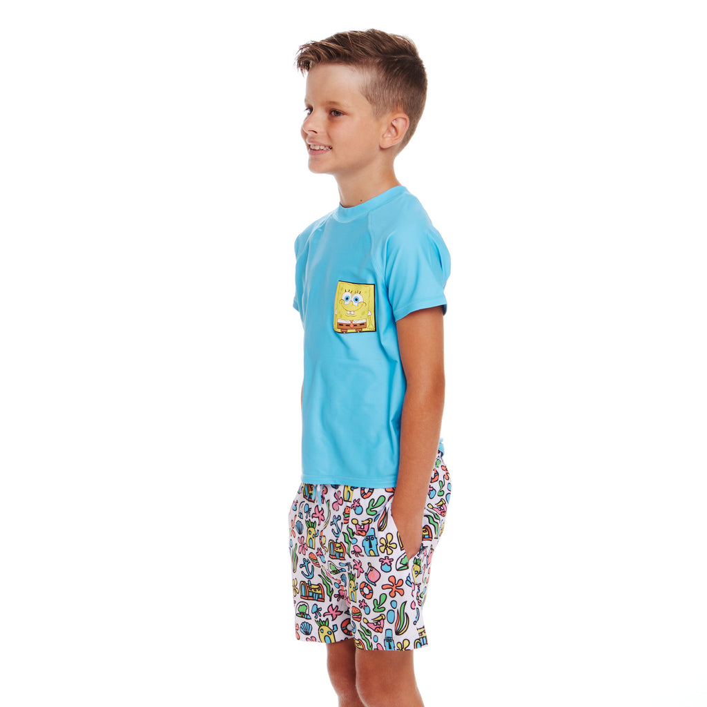 SpongeBob SquarePants™ x Andy & Evan® | Kids (2-7) 3D Dot Pocket & Bikini Bottom Rash Guard Set - Andy & Evan