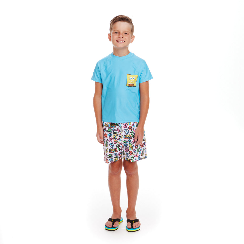 SpongeBob SquarePants™ x Andy & Evan® | Kids (2-7) 3D Dot Pocket & Bikini Bottom Rash Guard Set - Andy & Evan