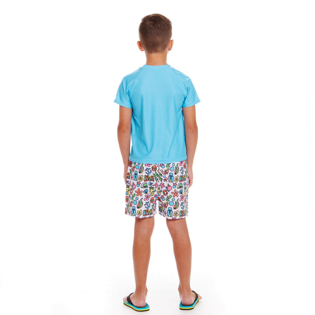 SpongeBob SquarePants™ x Andy & Evan® | Kids (2-7) 3D Dot Pocket & Bikini Bottom Rash Guard Set - Andy & Evan